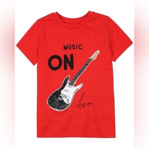 Size 3 Boys Mayoral Red Tee with Sequined Guitar and 'ON' Graphic